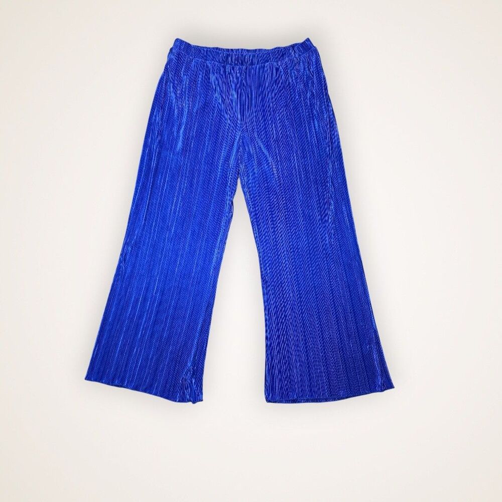 Fashion Nova Trya Plissé Palazzo Pants 2XL Royal Blue High Rise Wide Leg